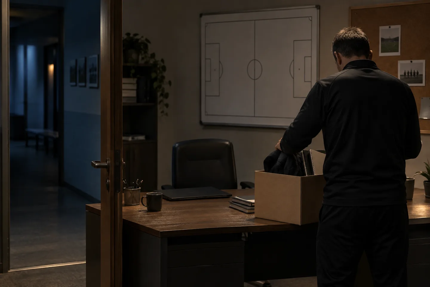Arte editorial que representa um técnico encerrando sua passagem por um clube