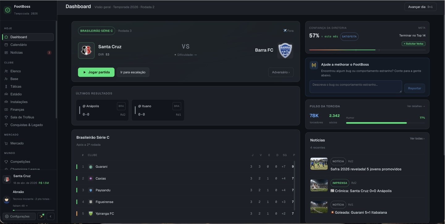 Painel do FootBoss com notícias da carreira, incluindo jovens promovidos da base